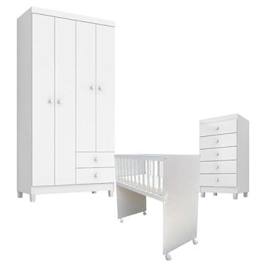 Imagem de Quarto Bebê 4 Portas com Gaveteiro Ternura Baby e Mini Berço MoisÃ:copyright:s Alegria com Colchão - Incorplac