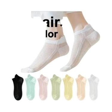 Imagem de Meias Curtas Femininas De Malha Fina Respirável 6 a 12 Pares Cor Sólid