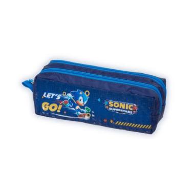 Imagem de Estojo Duplo Retangular Casual Sonic Escola Infantil Meninos, Azul