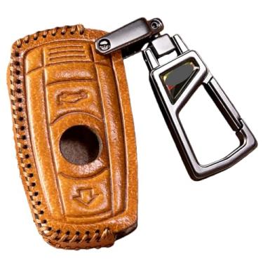 Imagem de Capa de couro artesanal para chave compatível com BMW 1 3 5 6 Série E60 E61 E70 E81 E87 E90 E91 E92 320 X1 X5 X6 Z4 Capa protetora de controle remoto inteligente(Brown black metal)