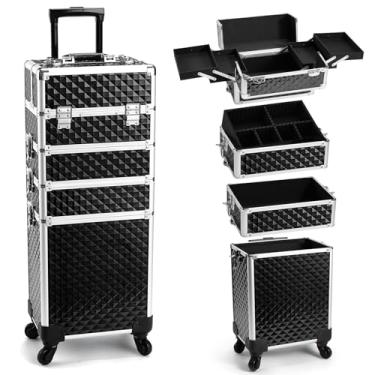 Imagem de Yueieoun Estojo de maquiagem profissional com rodinhas carrinho de maquiagem estojo de trem cosmético carrinho de maquiagem de cosmelotogia, Black PRO, Artist 4 in 1
