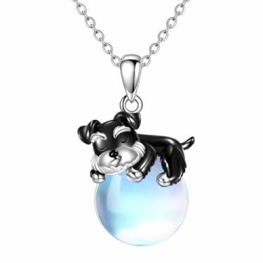 Imagem de SUPAC Lindo conjunto de joias para cães Schnauzer com pedra da lua, colar com pingente de cristal preto e azul e brincos pendurados, 6,3 cm de comprimento, Standard, Aço inoxidável, Zircônia cúbica