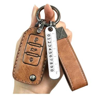 Imagem de Capa de chaveiro compatível com VW Golf 7/MK7/Tiguan MK2/T-roc/T-cross Compatível com Skoda Octavia/Kodiaq/Karoq Compatível com Seat Ateca/Leon Fob Shell(Brown for Key D)