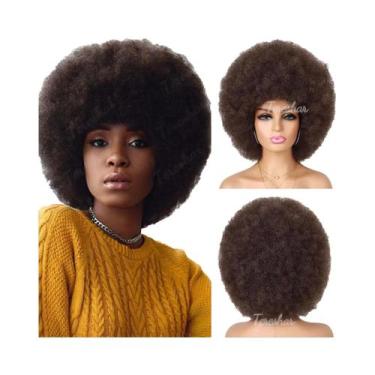 Imagem de Peruca Curta Afro Kinky Cacheada Auburn Para Mulheres, Sintética, Resi