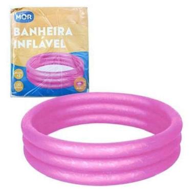 Imagem de Piscina Banheira Infantil Inflável 130 Litros 3 Remendo Rosa - Mor