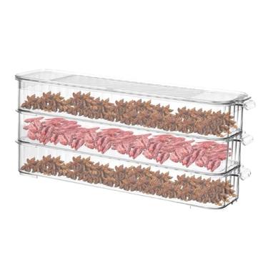 Imagem de Recipientes para geladeira, caixa organizadora de geladeira | Caixa de bolinho empilhável 3 camadas com tampa | Organização clara do armazenamento do alimento do recipiente da carne do almoço portátil