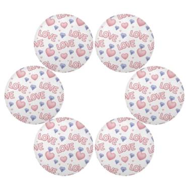Imagem de Wassud Jogo americano conjunto de 6 tapetes de mesa redondos de corações do amor para cozinha e jantar tapetes laváveis resistentes ao calor para decoração de mesa 39 cm