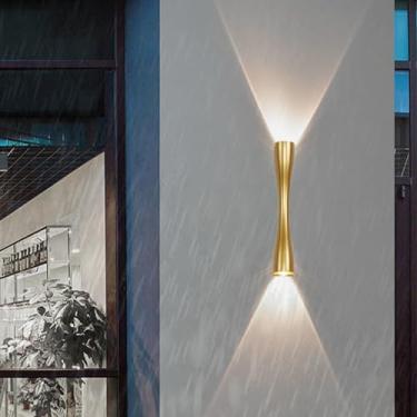 Imagem de Arandelas de parede LED externas modernas para cima e para baixo IP65 lâmpadas de parede de metal de alumínio à prova d'água para iluminação interna/externa para jardim, varanda, terraço, corredor