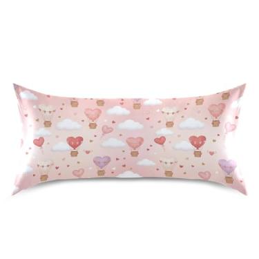 Imagem de Wassud Fronhas de cetim para cabelo e pele com balões de ar quente de coração para cabelo e pele, capas de almofada respiráveis tamanho king size com fecho de envelope