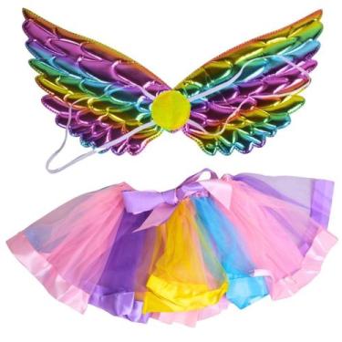 Imagem de Kit Fantasia Fada Vestido Trança Varinha Com Som Luz Castela