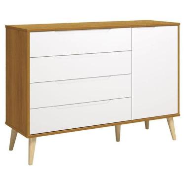 Imagem de Cômoda com Porta Retrô Elfe Branco Acetinado Savana Natural - Reller