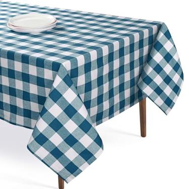 Imagem de Softopia Cotton Toalha de mesa xadrez verde azul-petróleo, 152 x 250 cm, capa de mesa de jantar xadrez, 100% algodão, lavável, reutilizável para férias, casamento, capa de jantar do dia a dia