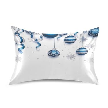 Imagem de Blueangle Fronha de cetim com fitas de Natal para cabelo e pele, fronha de seda, tamanho padrão (51 x 66 cm) - Capas de almofada de cetim com fecho de envelope (438)