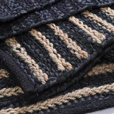 Imagem de RIANGI Tapete de área de juta/couro tecido à mão - 1,8 m x 1,8 m - Tapetes retangulares reversíveis bege rústico para quarto, cozinha, sala de estar - Tapete de juta 9,5 x 1,5 m