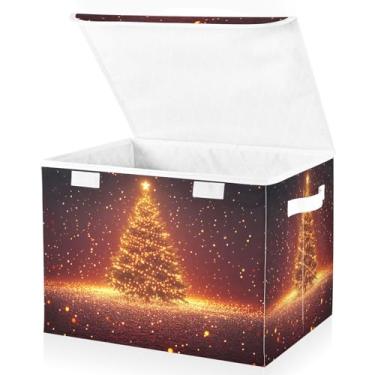 Imagem de Blueangle Cestos de armazenamento de árvore de Natal brilhantes com tampas, 42 x 32 x 30 cm, grande cesta organizadora dobrável para decoração de casa e escritório (439)