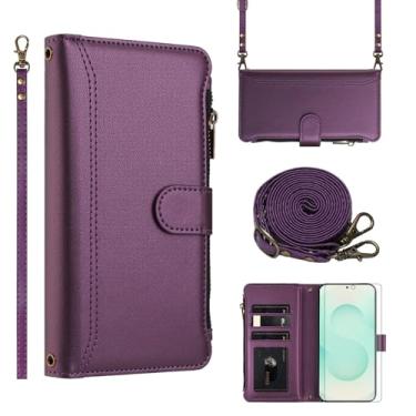 Imagem de Asuwish Capa de telefone para Samsung Galaxy S26 Ultra 5G Capa carteira com protetor de tela de vidro temperado transversal de couro flip zíper suporte para cartão de crédito celular S26Ultra 26S S 26