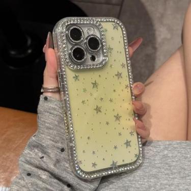 Imagem de HTVJFX Capa dupla frontal e traseira para iPhone 16, capa de silicone macio com gradiente em forma de estrela (para iPhone 16/amarelo)