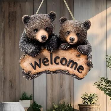 Imagem de Adorável placa suspensa de boas-vindas de urso - decoração rústica de entrada, presente ideal para amigos e entusiastas da natureza/MP-11