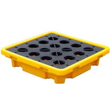 Imagem de Bandeja de derramamento de tambor de óleo industrial, plataforma de contenção de derramamento de polietileno, paletes modulares amarelas e pretas para tanques de óleo, perfeita para armazéns e