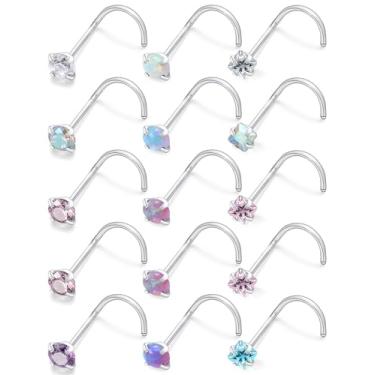 Imagem de Oicctyzio 20/18 g Anéis de nariz retos / L/rolhas em forma de saca-rolhas piercings joias para mulheres aço cirúrgico hipoalergênico, Metal, Zircônia cúbica
