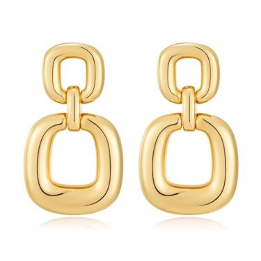 Imagem de MUYAN Brincos femininos pendentes geométricos dourados prateados com elos escovados, joias modernas, Latão, Sem pedra preciosa