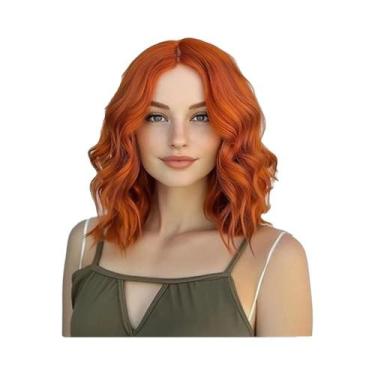 Imagem de Peruca Curta Ondulada Feminina Com Parte Central, Cabelo Sintético Res