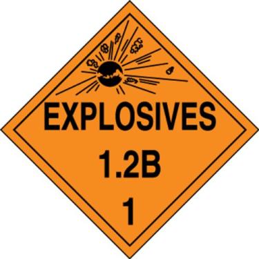 Imagem de Accuform Signs MPL110CT1 PF-Cartolina Hazard Class 1/Division 2B DOT Placard, Legend "Explosives 1.2B 2.5 cm com gráfico, 26 cm de largura x 26 cm de comprimento, preto em laranja