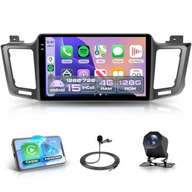 Imagem de Rimoody Rádio estéreo para carro Android 4G + 128G para Toyota RAV4 2013-2019 para carro original com tela, sem fio, Carplay Andorid, tela INCELL de 10,1 polegadas, GPS, WiFi, Bluetooth, 5.0 FM/RDS EQ