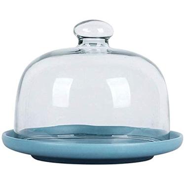 Imagem de Suporte de bolo bandeja de exibição de sobremesa capa de preservação de alimentos, cúpula de salada de vidro de cozinha três cores bandejas de sobremesa bife chips e servidor de molho 6/8/10 polegadas