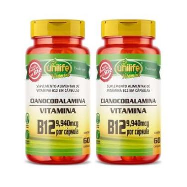 Imagem de Kit 2 Vitamina B12 Cianocobalamina 60 Cápsulas Unilife-Unissex