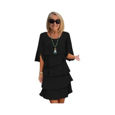 Imagem de Vestido midi feminino em camadas elegante para sair ajuste regular cor