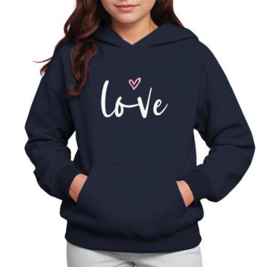 Imagem de Moletom Infantil Canguru Menina Algodão Estampa Love - Samcro, Marinho