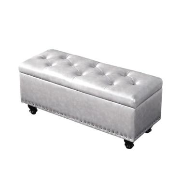 Imagem de Banqueta para quarto multifuncional para mudança de sapato longo, porta de entrada, sofá doméstico, retangular, cor sólida, porta de entrada, extremidade da cama, banco (cinza prateado, 60 cm)