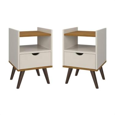 Imagem de Kit 2 Mesas de Cabeceira Para Quarto Com Gaveta Decoração Pés Nicho(Aice Off/Freijo)