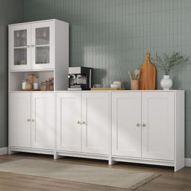 Imagem de Armário de Cozinha com Balcão e Paneleiro 8 Portas 5 Prateleiras Americano 252cm Cor Branco - Decibal Móveis