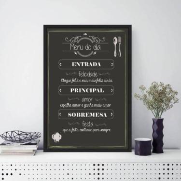 Imagem de Quadro Decorativo Menu Dia Moldura Preta Com Vidro 33X24Cm