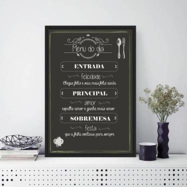 Imagem de Quadro Decorativo Menu Dia Moldura Preta Com Vidro 33X24Cm