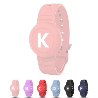Imagem de Pulseira impermeável para AirTag Kids, suporte oculto com letra inicial personalizada compatível com Air Tag, capa de silicone para AirTag, rastreador GPS antiperda ajustável para crianças idosas, K