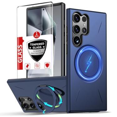 Imagem de IYTRRYH Capa para Samsung Galaxy S24 Ultra com anel magnético invisível giratório de 360° [compatível com MagSafe] [1 protetor de tela] para S24 Ultra, capa de celular de grau militar à prova de