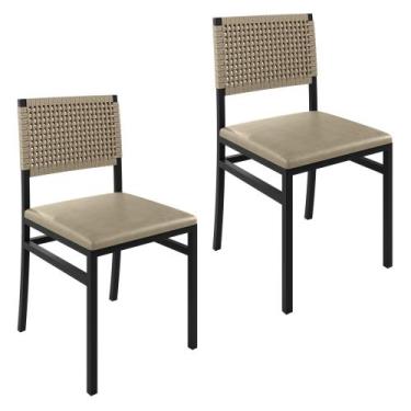 Imagem de Kit 2 Cadeiras para Sala de Jantar com Encosto em Corda Náutica Madri 