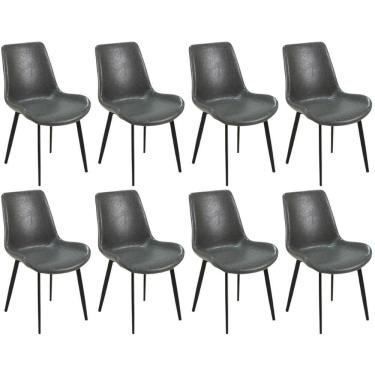 Imagem de Kit 8 Cadeiras De Jantar Estofada Chicago Base Metal - Cinza Escuro