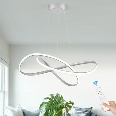 Imagem de Sparklelf Lustre moderno prata D20in luminária pendente LED para ilha de cozinha, anel contemporâneo lustre de teto alto com controle remoto para sala de jantar, sala de estar, entrada, 3000-6500K