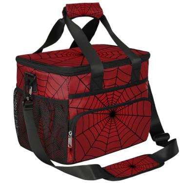 Imagem de Lancheira grande feminina isolada, bolsa térmica portátil para viagem, lancheira masculina com compartimentos, lancheira com alça de ombro para trabalho, piquenique (teia de aranha vermelha)
