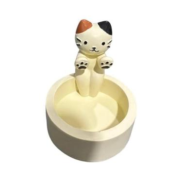 Imagem de 1 castiçal de cerâmica para gatos, suporte de vela de gatinho fofo para decoração de casa, 6,7 x 6 cm, suporte de vela decorativo para sala de estar, quarto, mesa (B)