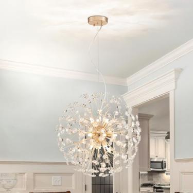 Imagem de AGV LIGHTING Lustre de cristal moderno Sputnik luminária pendente de dente-de-leão, lustre dourado de 8 luzes para sala de jantar, sala de estar, quarto, hall de entrada