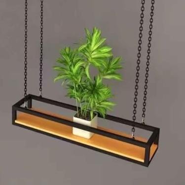 Imagem de Prateleira de plantas pendurada criativa - Suporte de vaso de flores de madeira maciça e ferro, rack de armazenamento de teto moderno para plantas de interior, prateleiras decorativas de exibição (140