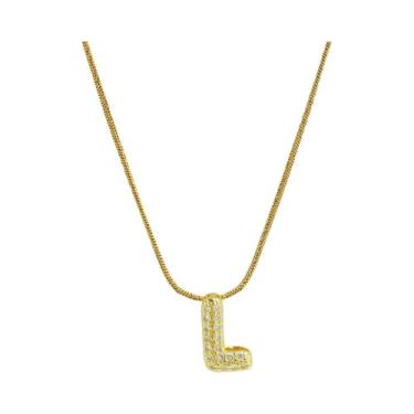 Imagem de Colar Feminino Banhado a Ouro Com Letra Inicial, Pingente De Zircônia 