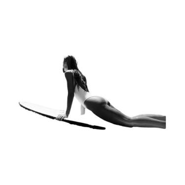 Imagem de Pôster De Lona Moderno Com Menina Surfista Preta E Branca, Decoração D