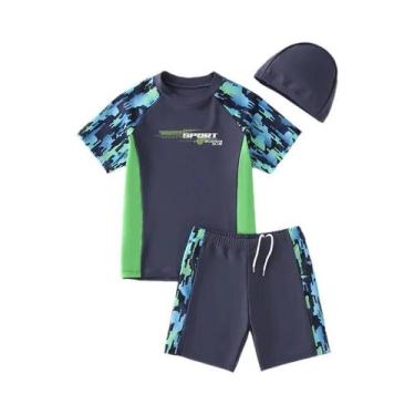 Imagem de Maiô Infantil De Secagem Rápida Com Manga Curta Para Meninos, Tamanho 