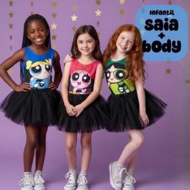 Imagem de Kit 3 Conjuntos de Body Collant Infantil Meninas Super Poderosas e Sai